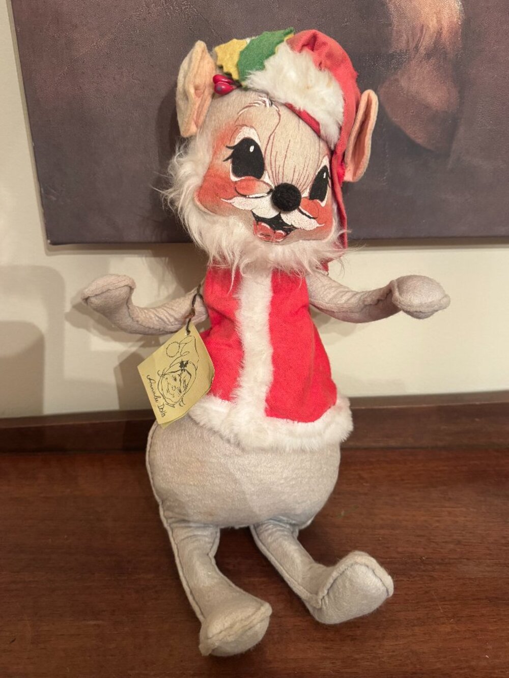 Vintage 1965 Annalee Mobilitee Christmas Mouse in Santa Suit